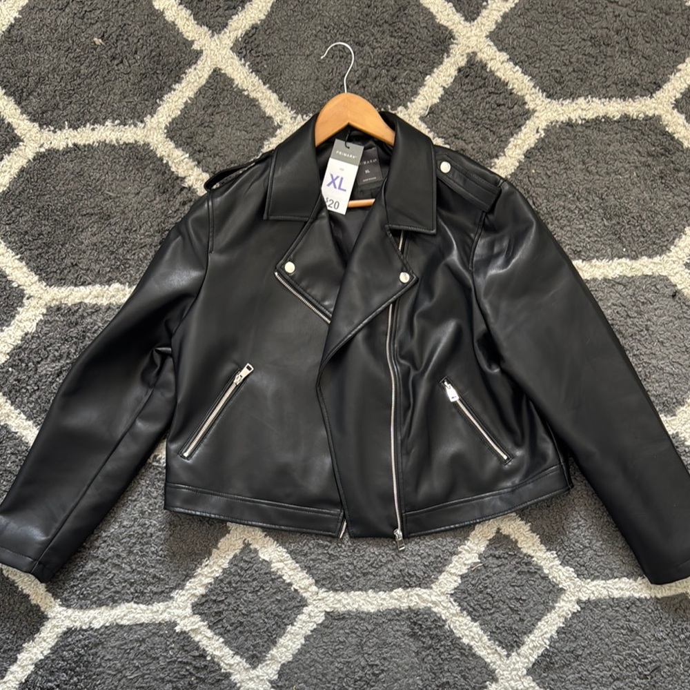 Primark Black Leather Moto Jacket Asymmetrical Zipper